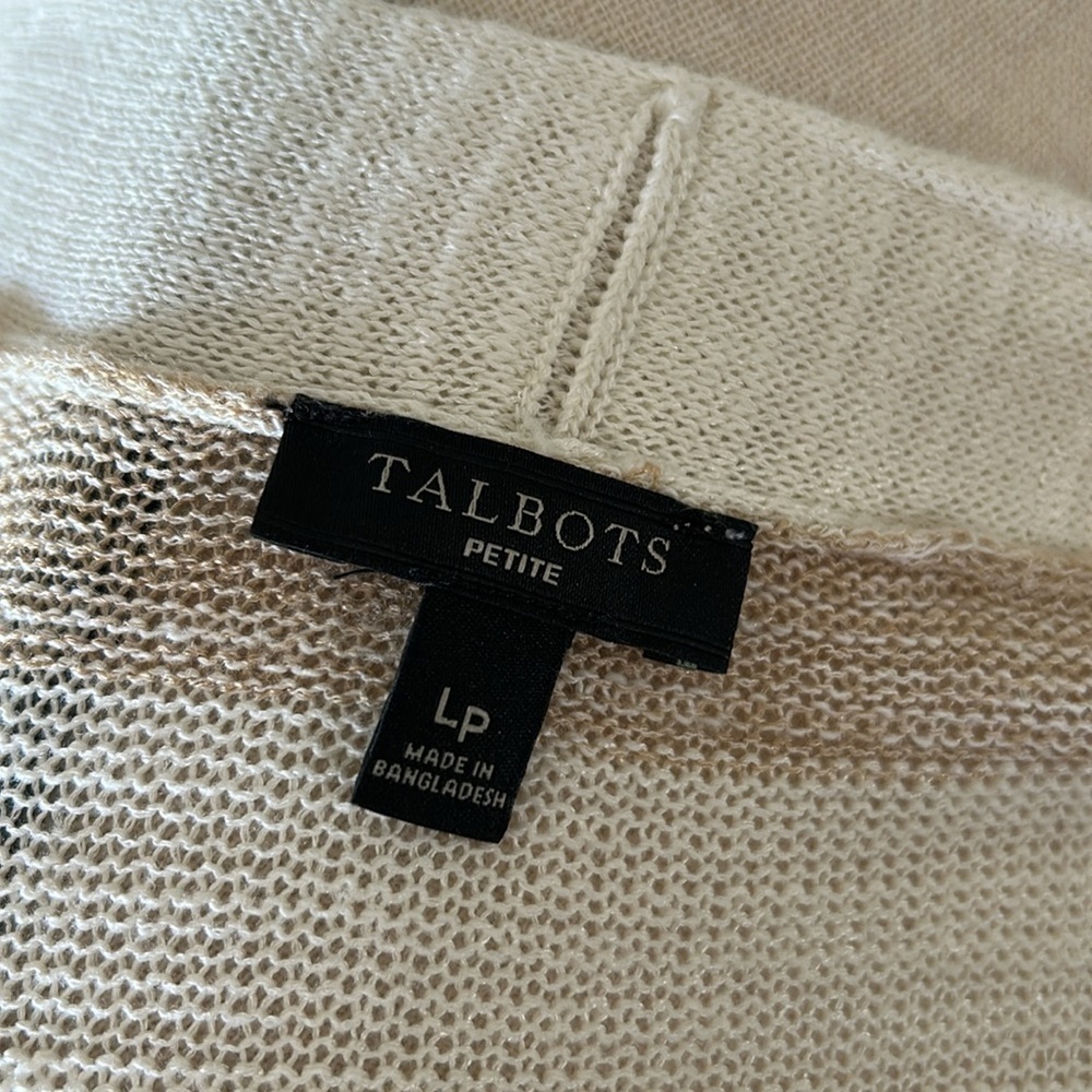 Talbots cream tan striped cotton open long cardigan sweater Large petite​​​ - Picture 9 of 12